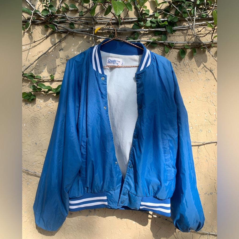 80s vintage lettermen jacket, plain blue